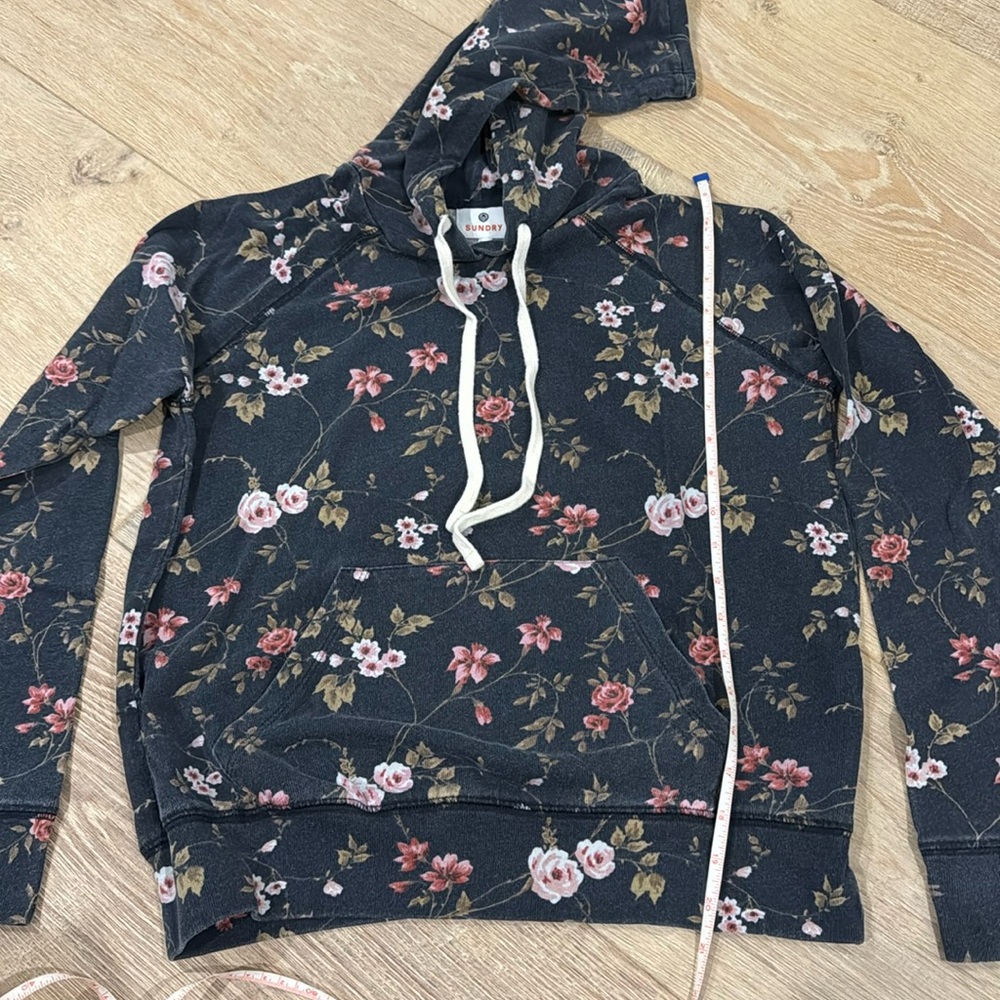 Sundry navy w pink flower print hoodie